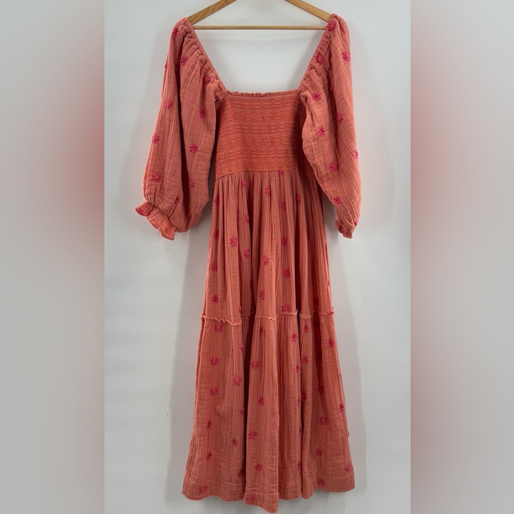 Free People Dahlia Embroidered Boho Flowy Maxi Dress in Melon Combo Size Medium - Picture 11 of 15